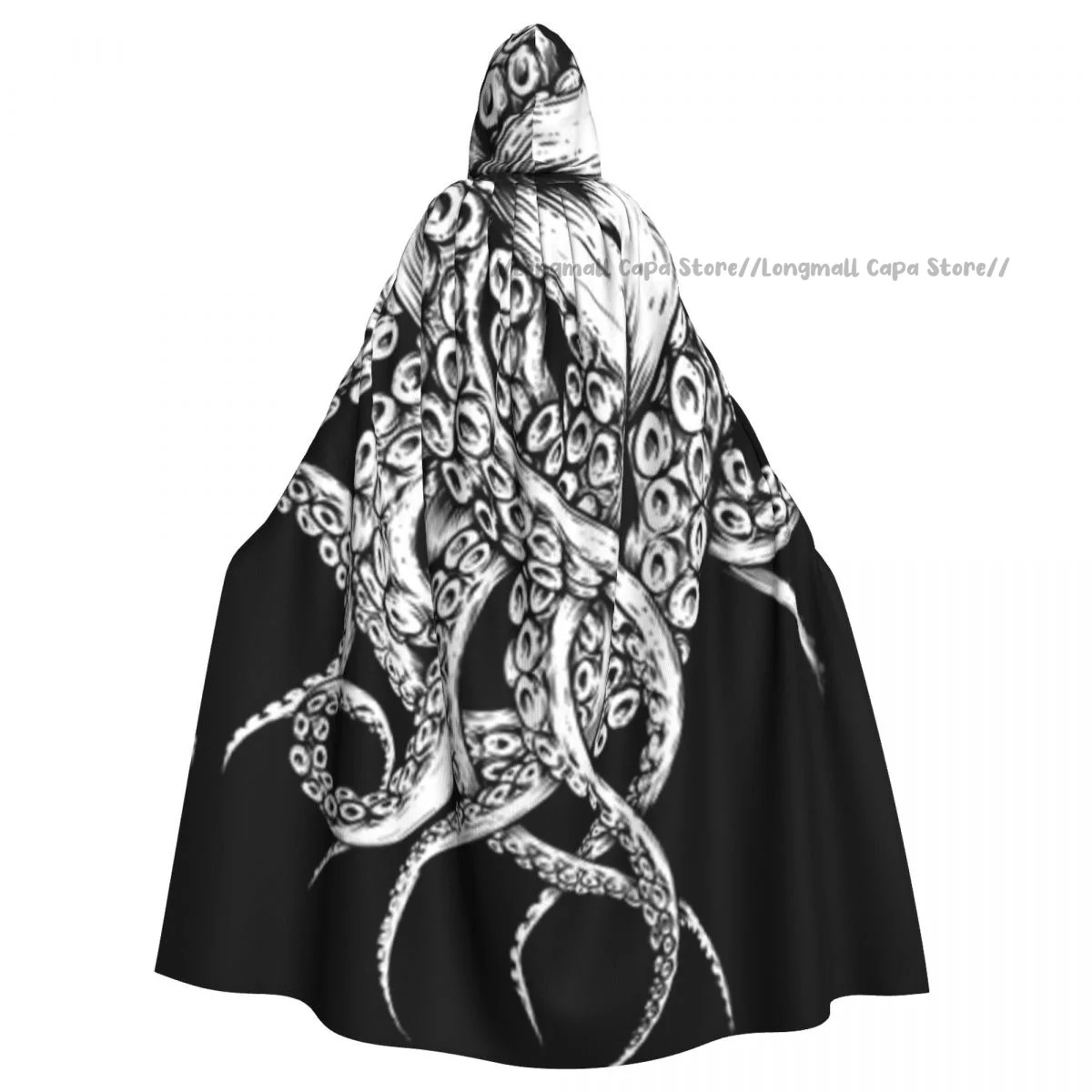 Adult Halloween Octopus Tentacles In The Sea Cloak Cape Hooded Medieval Costume Full Length Dress Coat