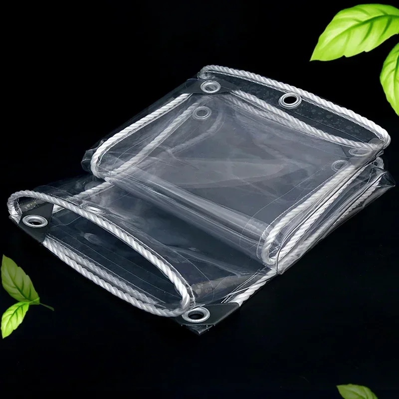 Industrial Tarp Sheer Tarpaulin with Grommets 0.35mm Waterproof Plastic Transparent Tarp PVC Pergola Patio Deck Roof Sheet Cover