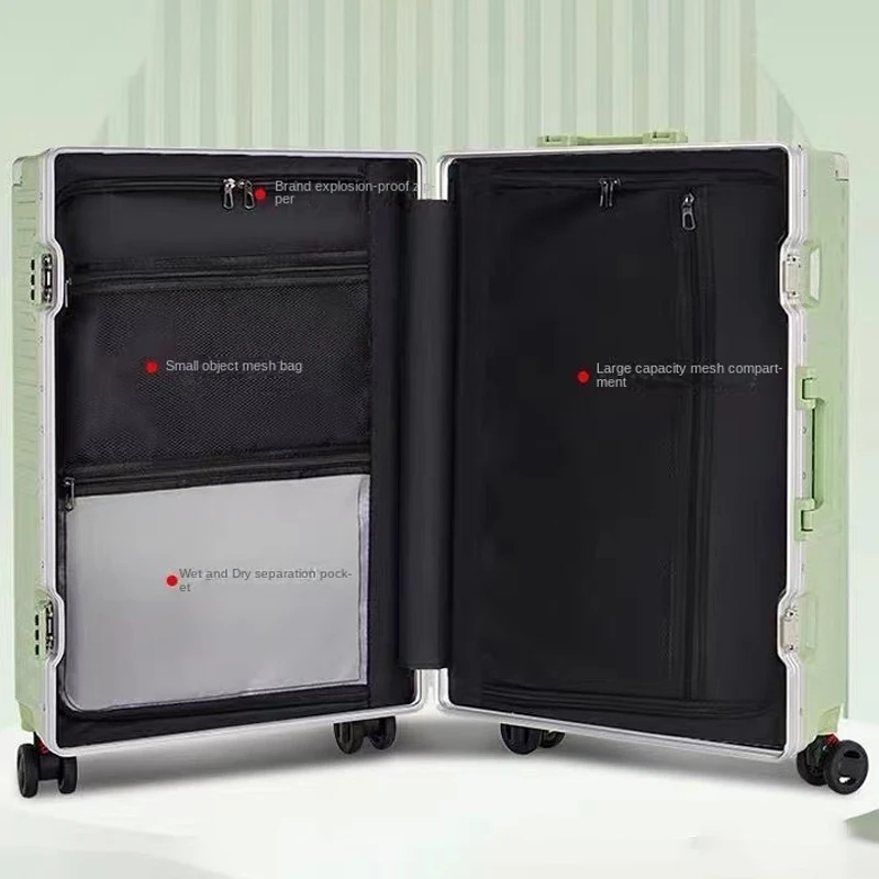 20/24 بوصة حقيبة سفر حقيبة تروللي بعجلات واسعة مع عجلات إطار من الألومنيوم حمل على الأمتعة المقصورة الصعود صندوق المتداول الأمتعة #4