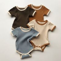 0-2 Years Baby Solid  Rompers Infant Girl Boy Button Shorts Sleeves Bodysuit Newborns  Splicing Contrasting Colors Romper
