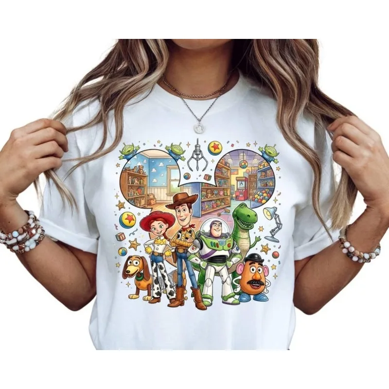 2026 yeas parent-child outfit Vintage Cartoon Group Matching Tees Retro Animated Character Graphic Shirt Space Theme Party Tops