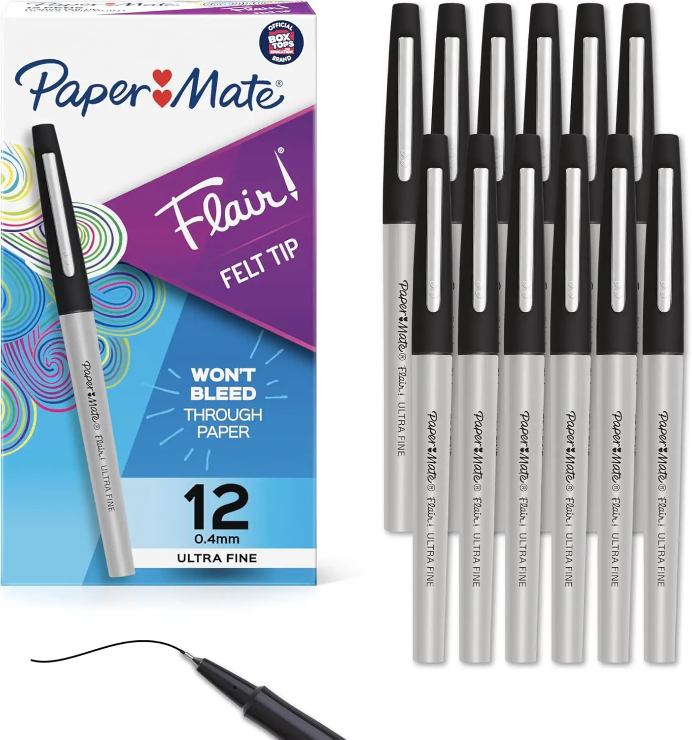 

Ultra Fine Point Felt Tip Pens, 0.4mm Black Ink, 12 Count - No Bleed, Smooth Writing