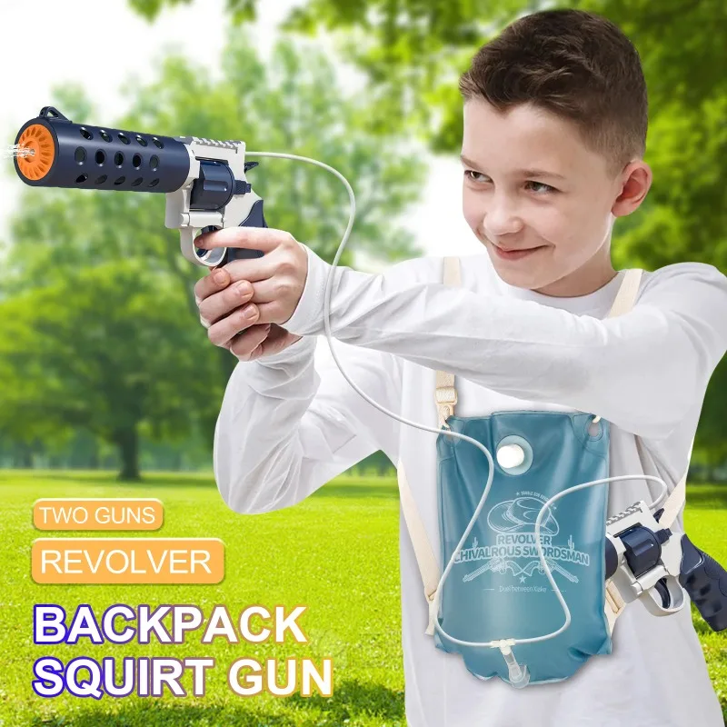 Dual-gun Revolver Vollautomatische Platzen Rucksack Wasser Pistole kinder Spielzeug Sommer Spielen Im Freien Automatische Spritzen Wasser Pistolen