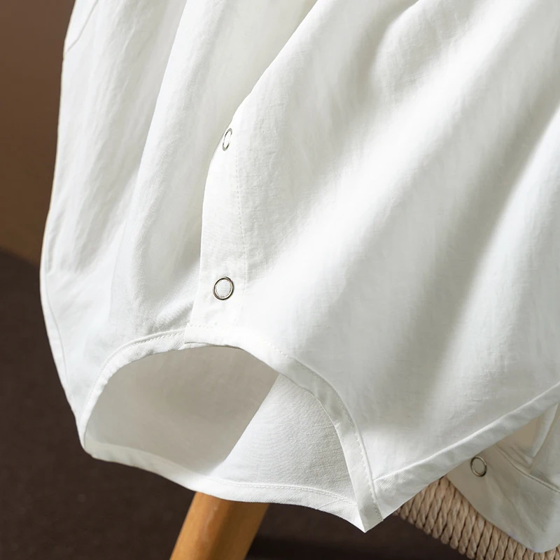 Simple High-quality Lyocell Linen Round Neck Long-sleeved Shirt Women 5W91 White Shirt Women Top
