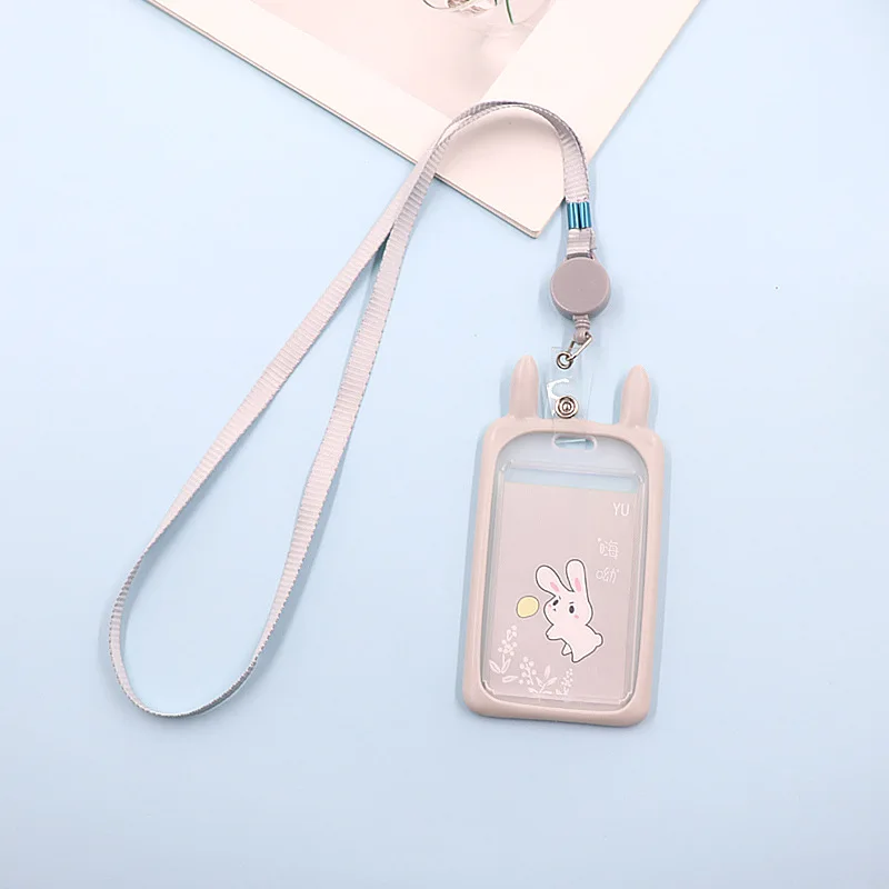 1PC Cute Cat Card Holder ID Card Sleeve with Retractable Badge Reel Lanyard Identity Credit Cover Case Bank Bus Card Case