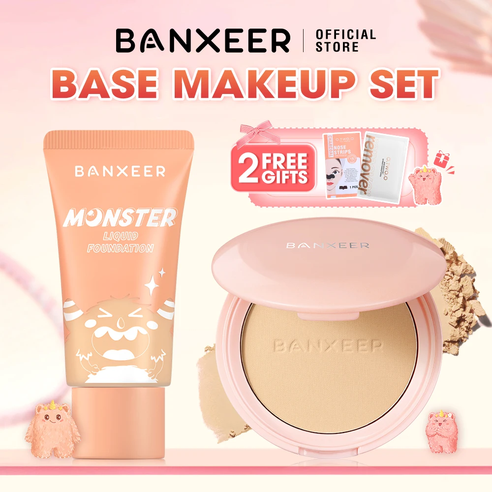 Жидкая основа BANXEER, пудра для фиксации лица, естественное покрытие, водостойкая, контролирующая жирность, компактная, с пуховым набором для макияжа лица
