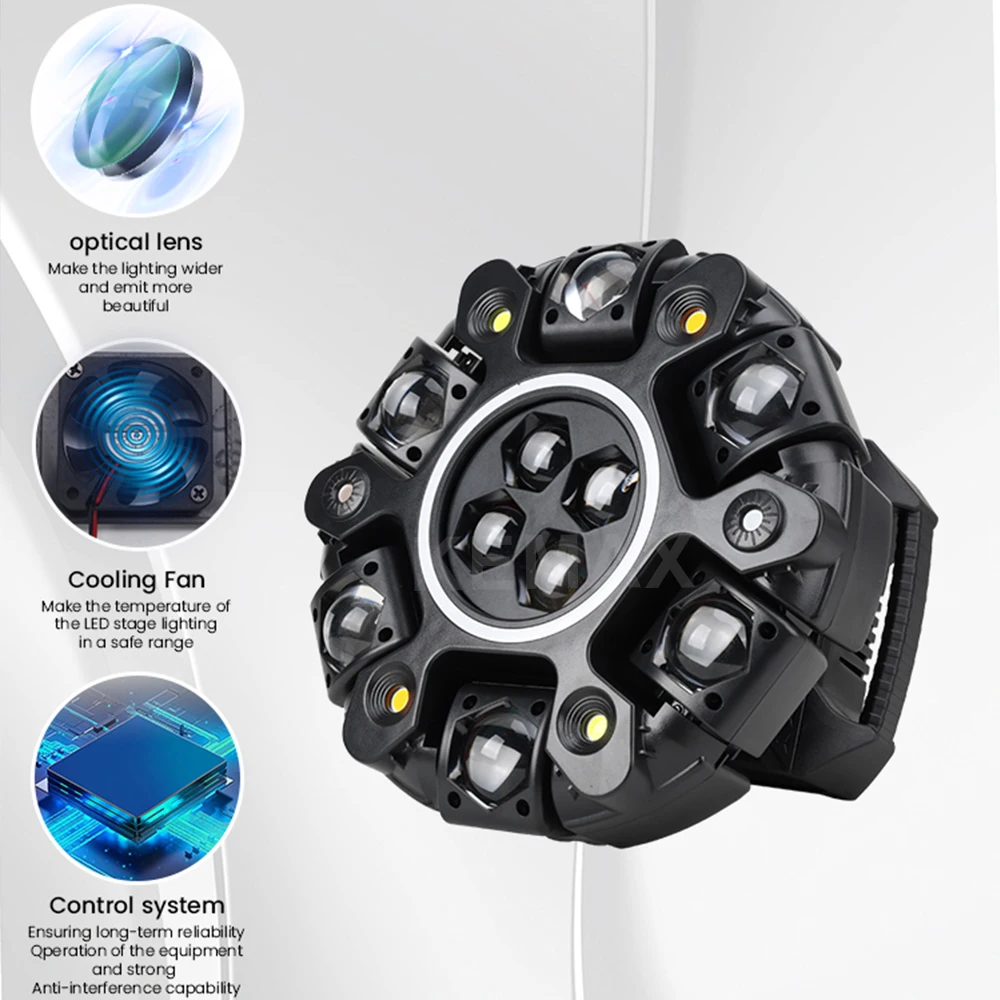 150W Moving Head Disco Light Remote Control 6-Arm Bee Eye LED Beam DJ Mobile Stage Effect Lights for Club Party Concert Theater