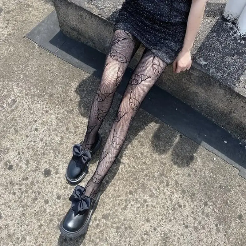 3Pcs Hot Sanrios Thin Hollow Black Fishnet Stockings Kawaii Kuromi Cartoon Cute Sexy Anti-Snagging Leggings Fashion Sock 2024New