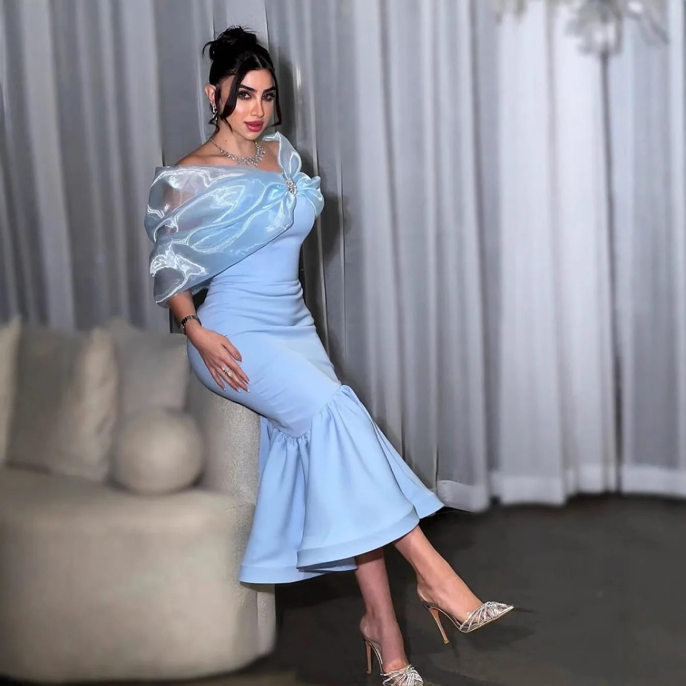 セクシーなメッシュのイブニングドレス、ボディコン、ダイヤモンド装飾、ミッドウエスト、ミディ丈スカート、ウェディングパーティー、レディースファッション、中国製、ノースリーブ