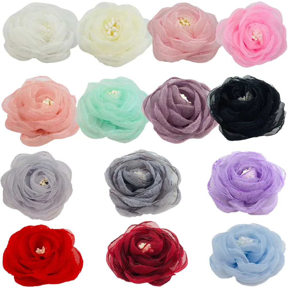 

5cm Burnt Edge Flower Hot Sale Seersucker Baked Edge Rose Flower Clothing Headwear Accessories Belt Dii Wholesale 300pcs