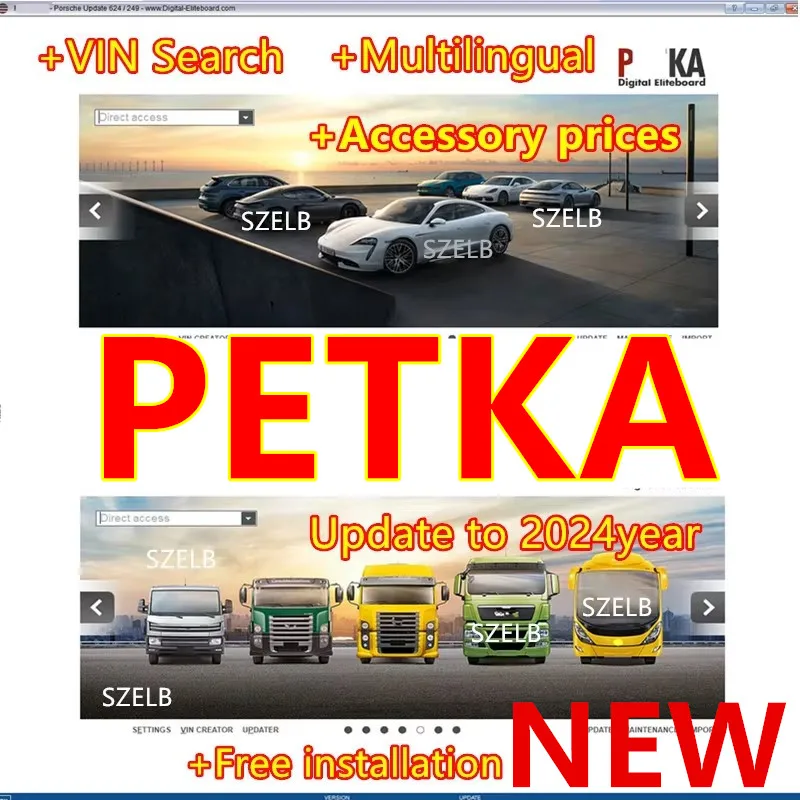 Newest PETKA  Software Car Repair Catalog for A-udi for V-W SE/AT + SKO/DA Support VIN search + Parts prices+ Multilingual