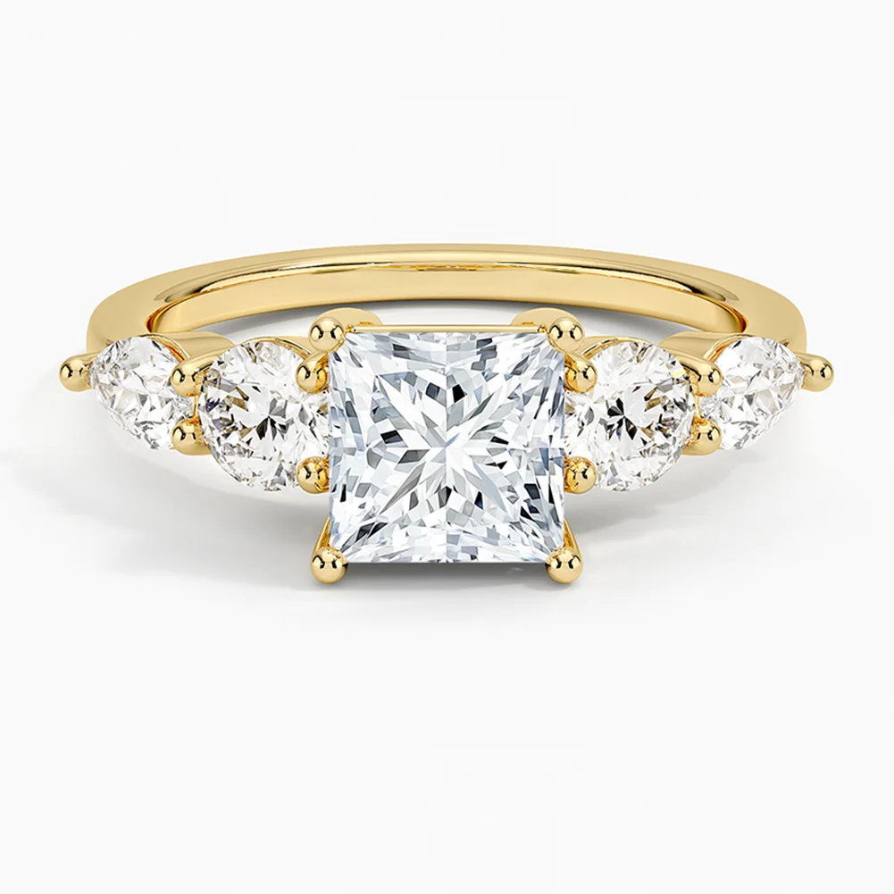 

GEM'S BALLET 1.0CTW 5.5X5.5mm Princess Cut Moissanite Five Stone Engagement Ring In 18K Gold Plated Sterling Silver