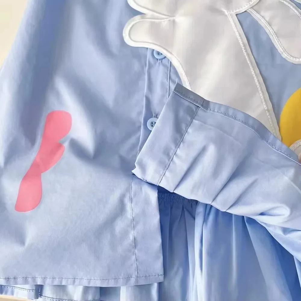 Baby Girls Dresses Kids Short Sleeved Cartoon Dress Toddler Blue Costume 2025 Summer 1 To 8Yrs Children\'s Korean Style Clothing
