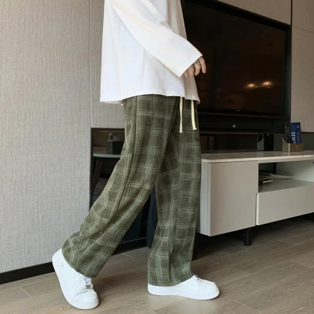 

Casual Men Pants Drawstring Elastic Waist Wide Leg Couple Long Trousers Straight Deep Crotch Soft Breathable Sport Sweatpants