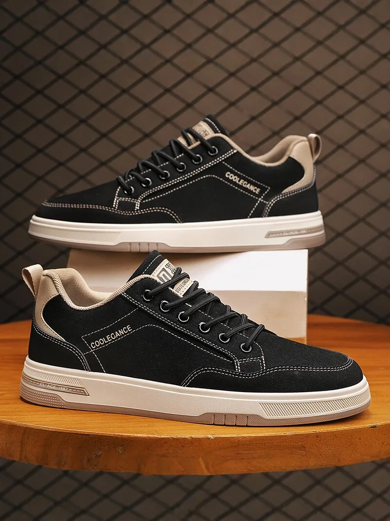 Men's Casual Work Shoes Black Versatile Comfortable Breathable Canvas Shoes for Spring Autumn Season Outdoor Leisure Style