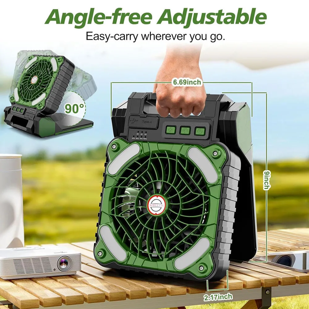 Camping Fan With LED Lantern Solar Powered Portable Desk Fan,4 sleep timers&4 Speeds Wind&90° Folding Rechargeable For Tents Job