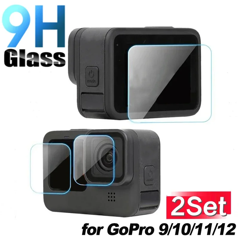 1/2Set Screen Protector for GoPro Hero 12/11/10/9 Black Accessories Camera Lens Tempered Glass Film for GoPro12 Protective Glass