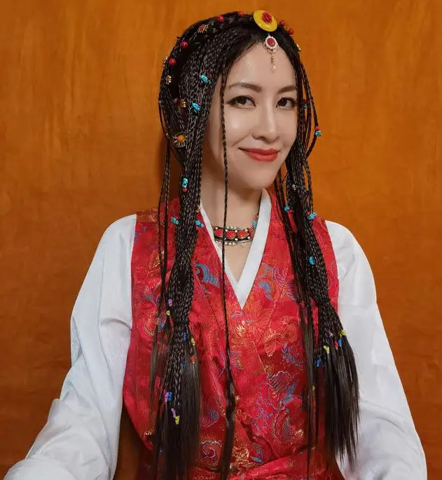 

Chinese Tibetan Dance Headwear Wig Braids Women Weave 60cm Long Hair Stage