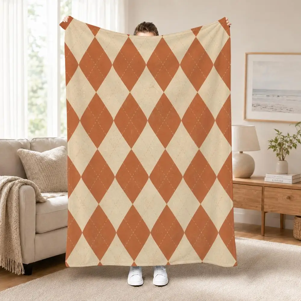 Vintage Argyle Pattern Throw Perfect for Sofa Bed Office Travel Home Decor Art Lover Gift