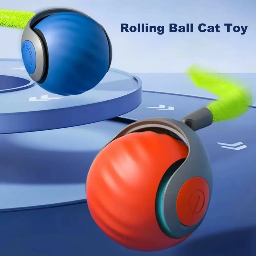 Interactive Rolling Ball Cat Toy Touch Activated Automatic Moving Ball with Plush Tail Rechargeable Cat Teaser for Indoor Cats