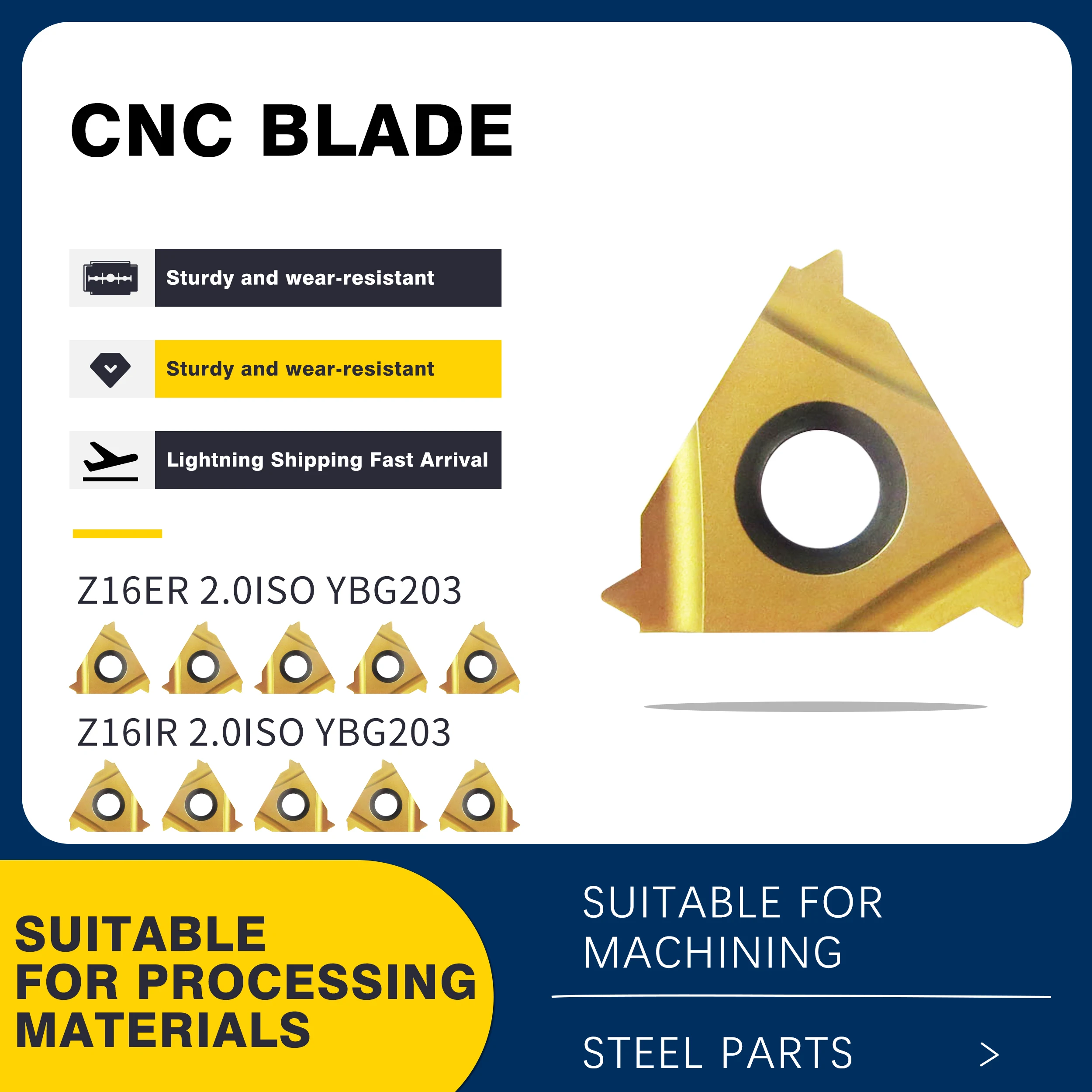 

10PCS Z16ER/Z16IR 1.0ISO 1.5ISO 2.0ISO 2.5ISO 3.0ISO YBG203 Threading Blades Carbide Inserts CNC Lathe Tool Thread Turning Tools