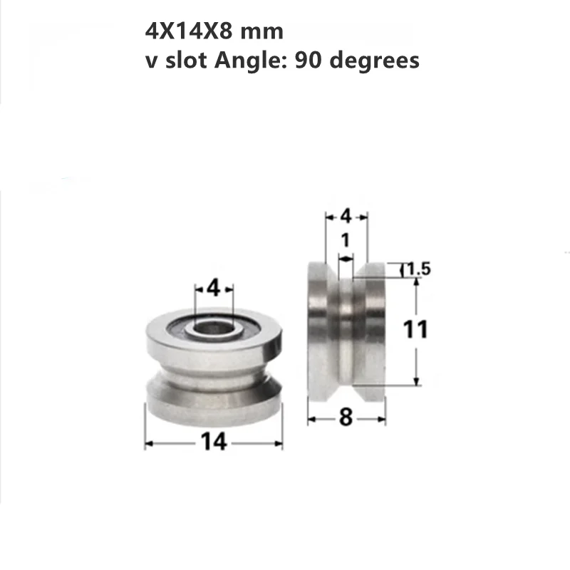 

1Piece 4X14X8 mm 90 Degree V-groove Bearing Steel Groove Pulley Bearing Pulley Pulley Roller Pay-off Guide Wheel Bearing