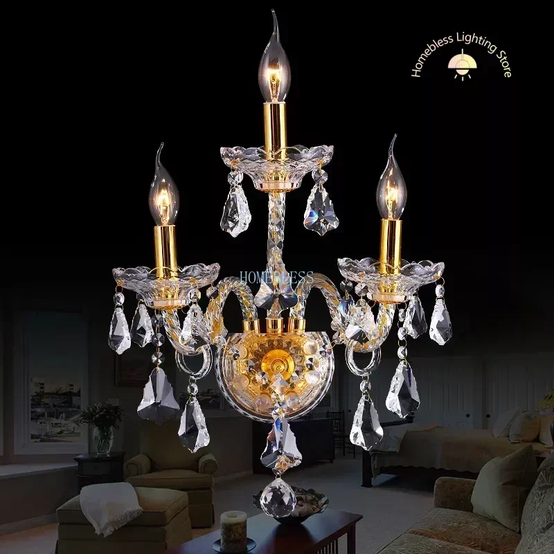 

Optional Lustres De Cristal Home Clear Crystal Golden Chandeliers Multi 4/6/8/10/15/18 Arms Chandelier Wall Lamp LED E14 Lustre