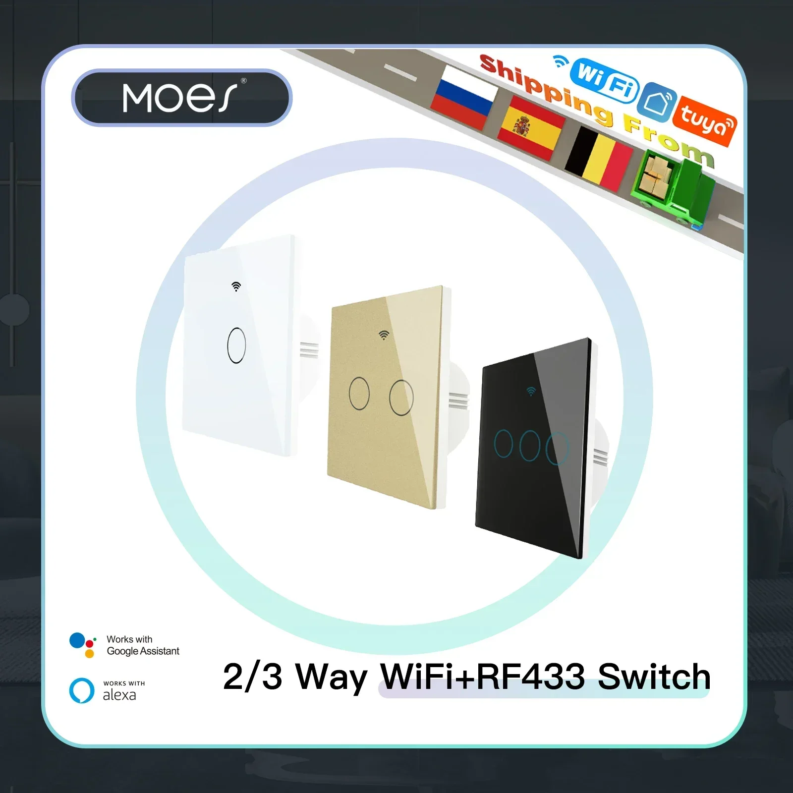 NEW Upgraded WiFi Smart RF433 Touch Switch 2/3 Way Smart Life/Tuya App Control,Alexa Google Home Voice Control 1/2/3 Gang