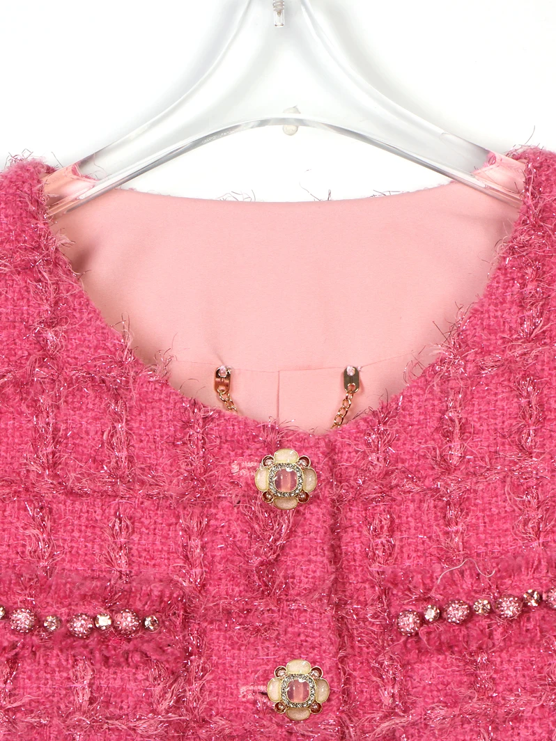 Handmade Beaded Tassel Pink Woolen Jacket High-End Heavy-Duty Small Fragrance Style Age-Reducing Temperament Design