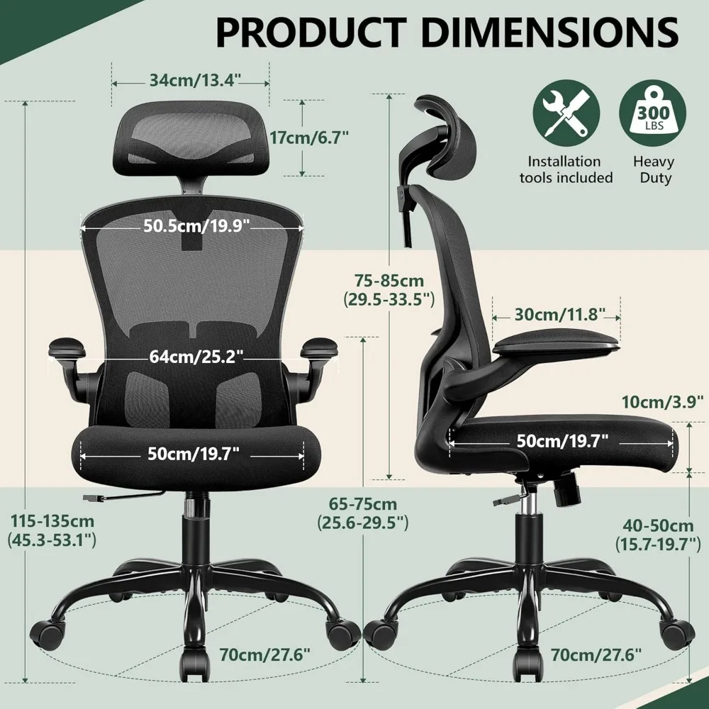 Ergonomic High-Back Office Chair with Headrest, Adjustable Lumbar Support and Wheels for Executive Use