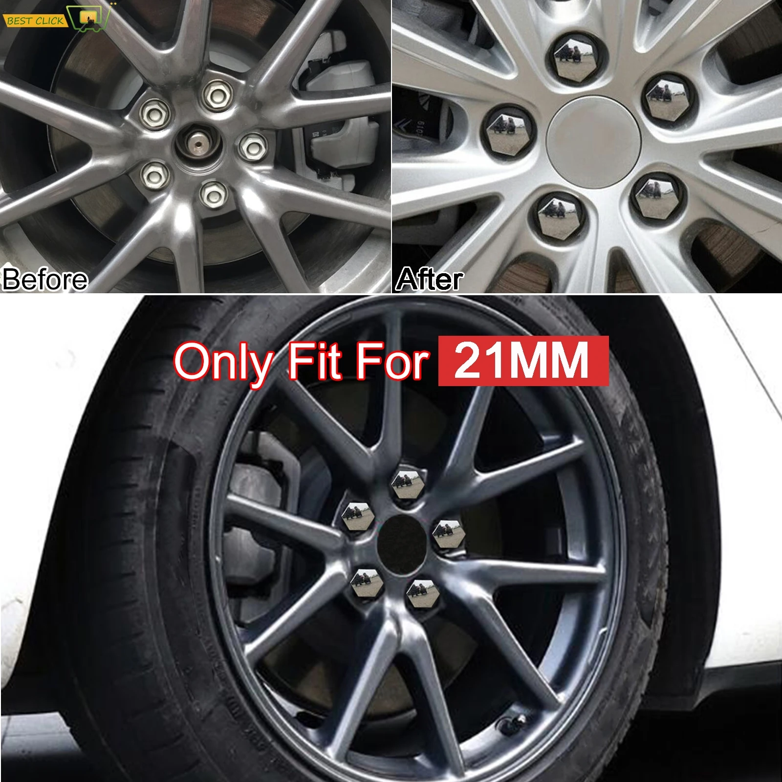 20PCS Silver Chrome Wheel Nut Caps 21mm Anti-Rust Tyre Hub Screw Covers For Car Auto