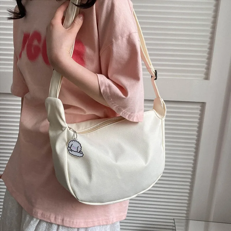 1PC Large Capacity Solid Color Canvas Shoulder Bag Fashion Casual Crossbody Bag