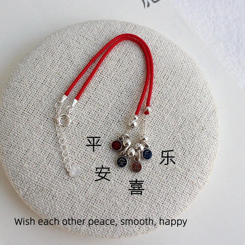 16+2cm Red Rope Knot Women Silver Bracelets Silver Best Wish Bead Girls 925 Bracelets 925 Sting Chinese Length Can Customized