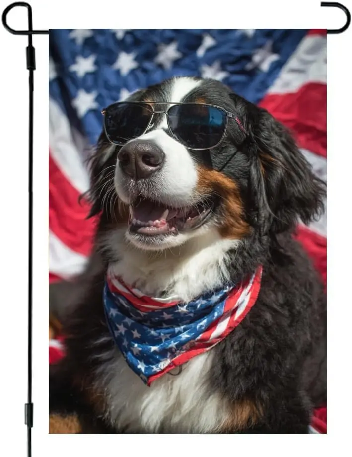 Patriotic 4th of July Bernese Mountain dog Garden Flag 12x18 Inch Double Sided Outdoor Summer Yard Flag for Independence Day PPZ