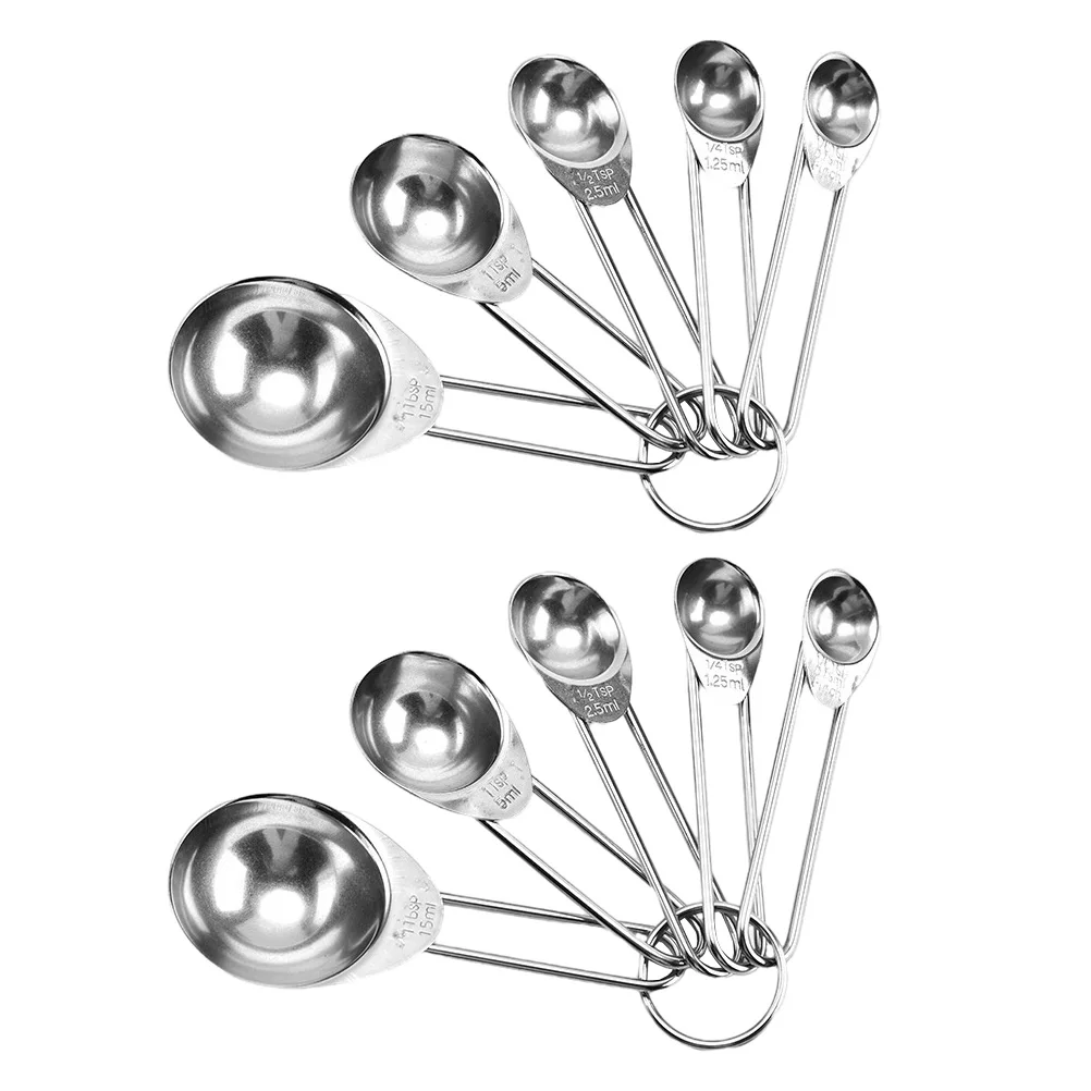 

2 Sets Measuring Spoons Cups Stainless Steel Baking Tools Kitchen Gadgets Powder Liquid Easy Clean Comfortable H