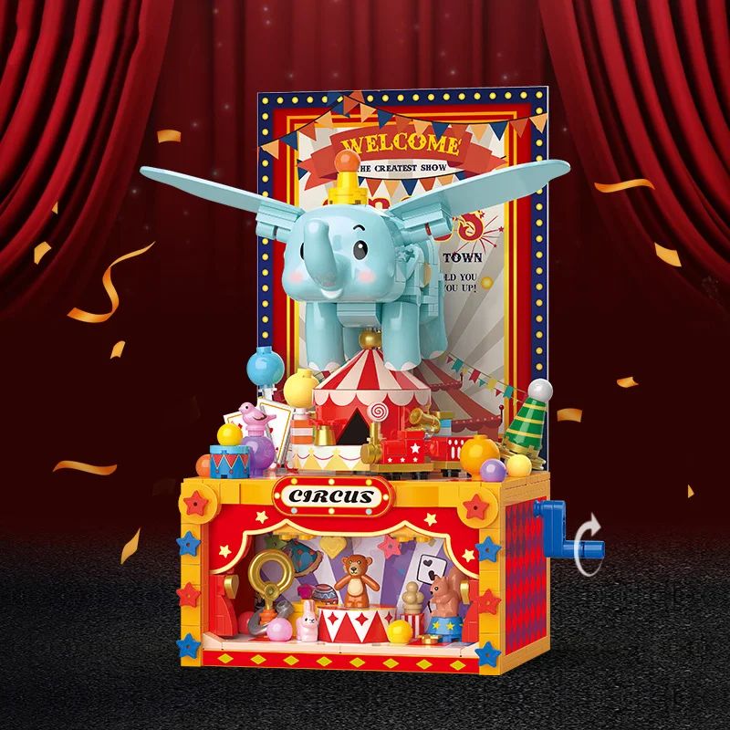 Criativo loz mini bloco de construção diamante circo troupe tijolos dos desenhos animados elefante palhaço modelo construção brinquedos com luz para presente