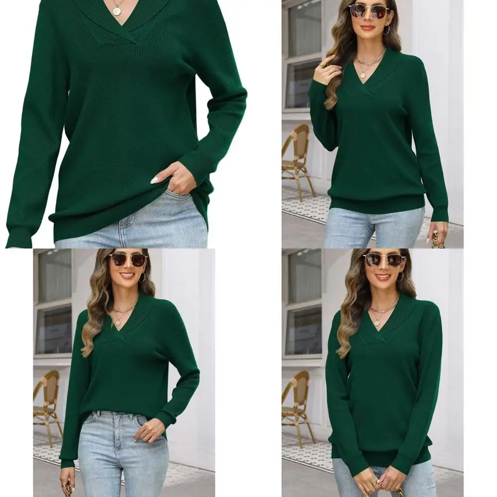 

Women's Fall 2025 V-Neck Shawl Collar Long Sleeve Pullover Knit Sweaters