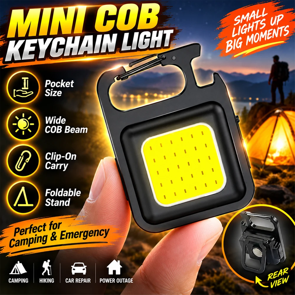 Portable Mini Super Bright COB Keychain Light 4 Lighting Modes Forwork Light Flashlight Charging Lamp Camping Lights with Magnet