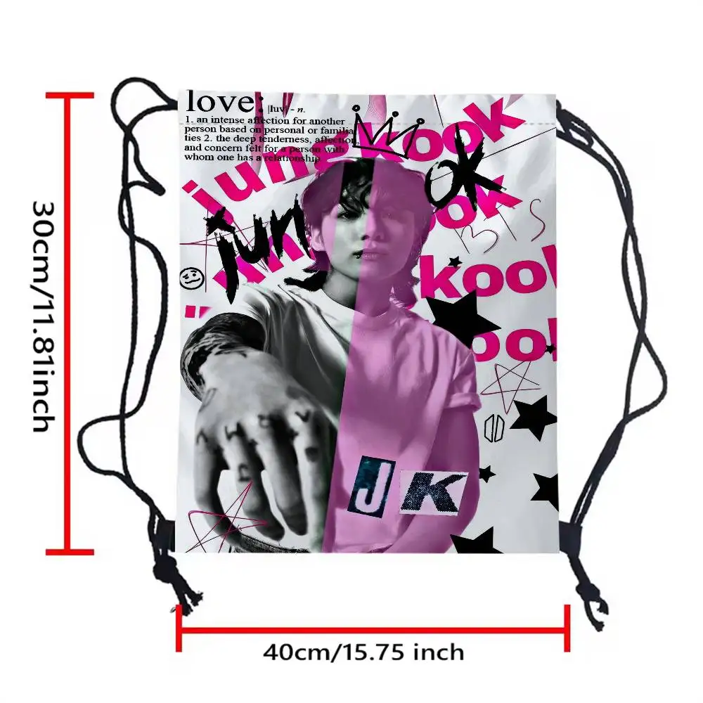 KPOP J-Jung K-Kook 1 قطعة حقيبة ظهر برباط حقيبة ظهر بسلسلة أكياس السرج حقيبة السائبة للمدرسة اليوغا الرياضة الصالة الرياضية السفر #6