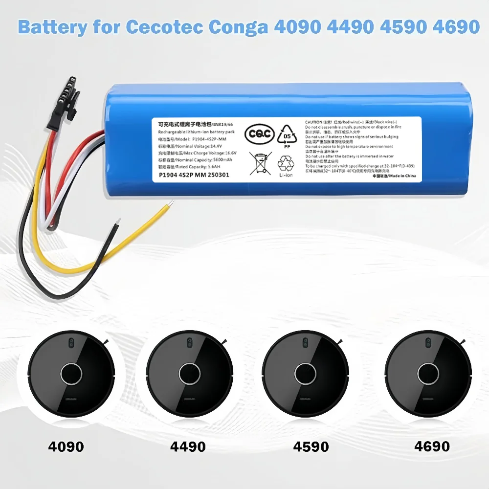 

14.4V 6500mAh Li-ion for CECOTEC CONGA 4090 4490 4690 4590 Robot Vacuum Cleaner Accessories Battery Replacement