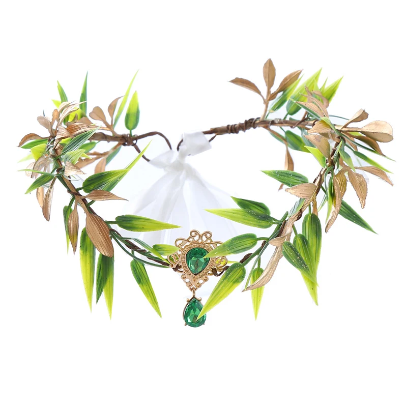 Leaf Rhinestone Headband Handmade Elf Princess Headpiece Forest Wedding Flower Crown Headband Cosplay Photo Props