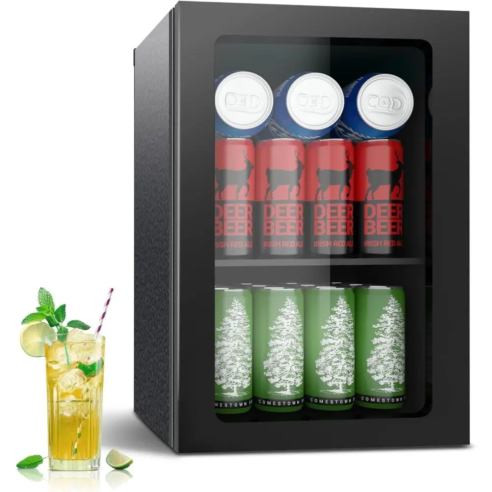 

Compact 0.9 Cu. Ft. Mini Beverage Refrigerator with Clear Door, Adjustable Shelves, and Temperature Control for Beverages and Wi