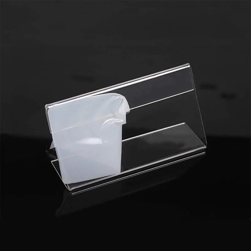 10 PCS Mini Business Name Card Holder Transparent Acrylic Desktop Sign Label 7x4cm Name Price Tag Table Display Rack Bracket