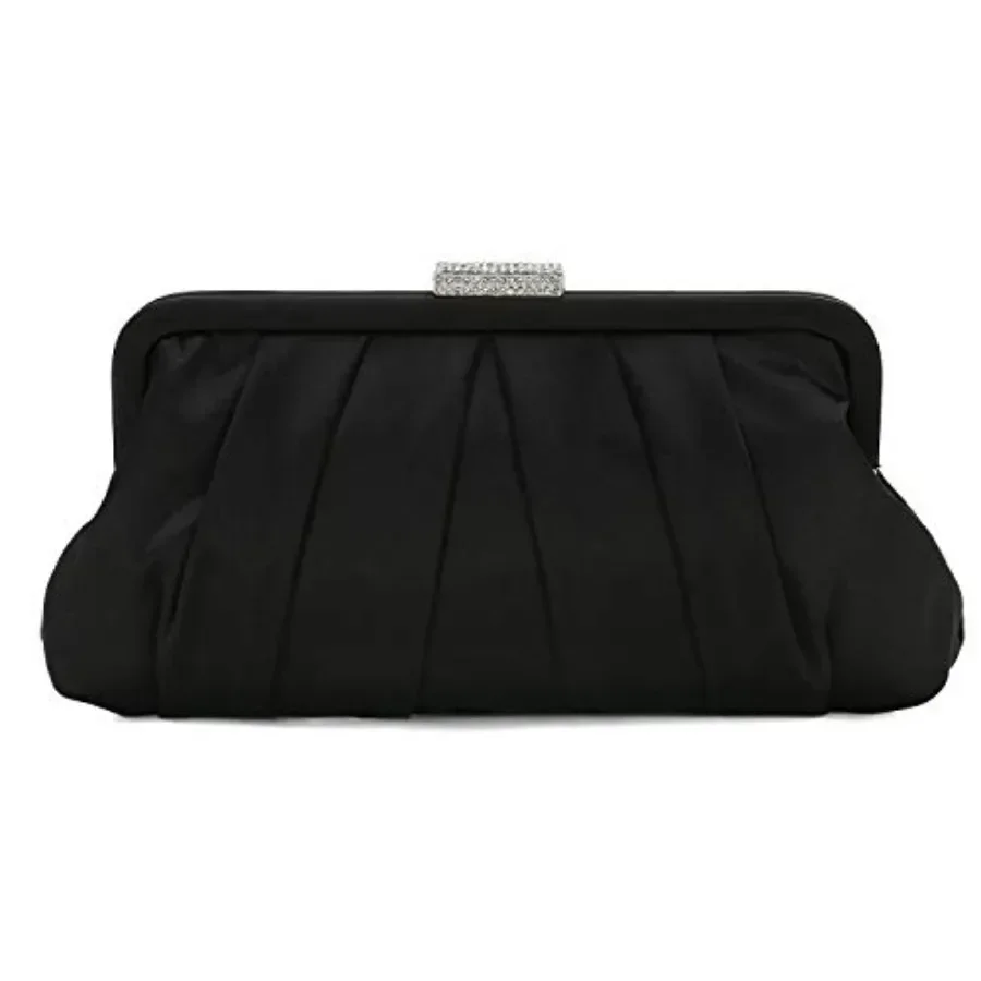 

CHARMING TAILOR Classic Pleated Satin Clutch Bag Diamante Embellished Formal Handbag for Wedding/Prom/-Tie Events