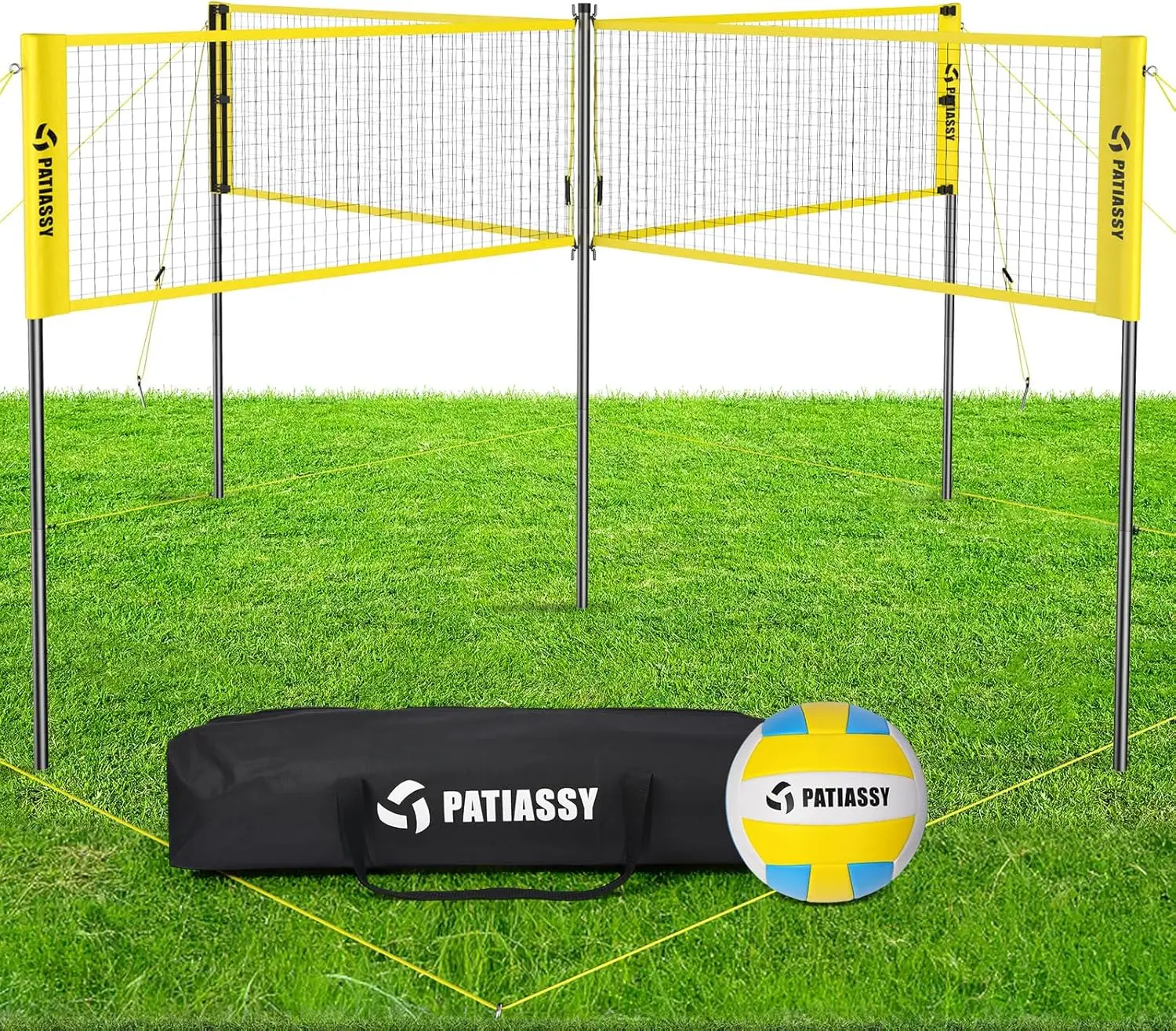 

Adjustable 16FT 4-Way Volleyball Badminton Net Set with Carry Bag for Outdoor Backyard Beach Fun