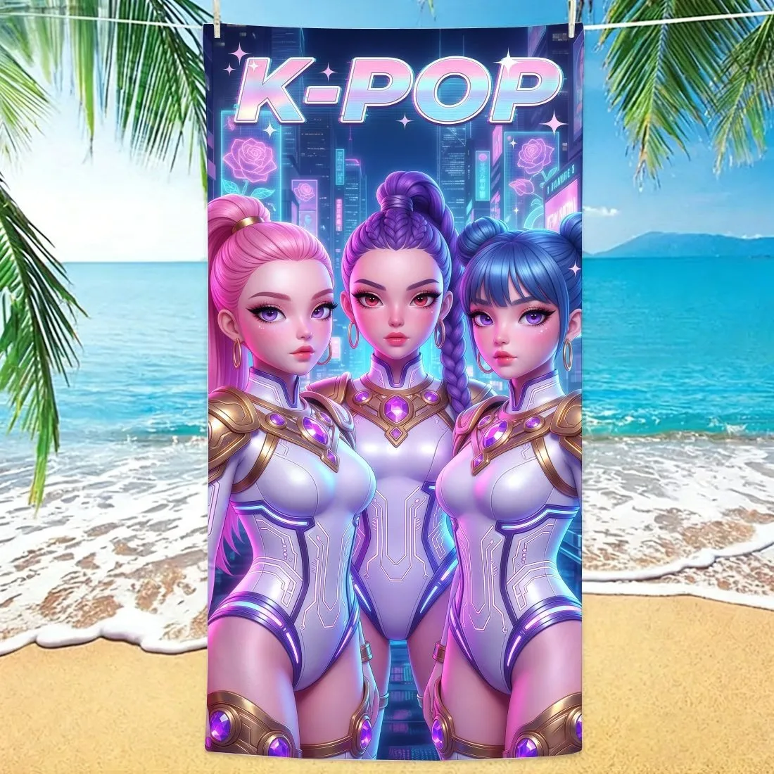 K-Pop Theme Multi-Size Quick Dry Bath Towel Flat Print Design Soft Comfortable Skin Friendly Unisex for Travel Camping Swimming
