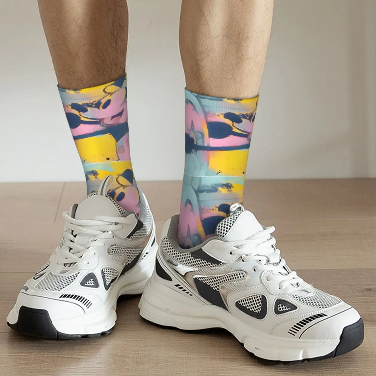 Steambo In Warhol Style Sock for Men Hip Hop Harajuku Disney Mickey Mouse Happy Seamless Pattern Printed Boys Crew Sock image 6