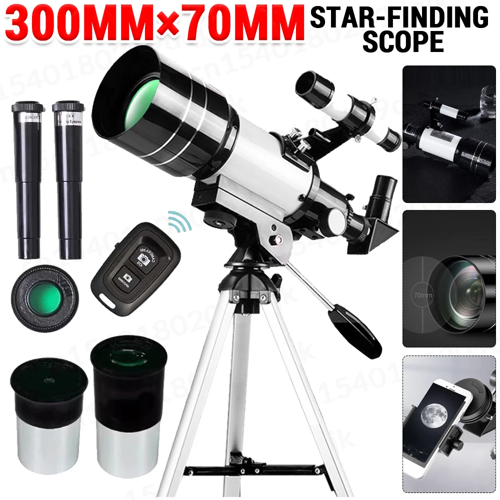 Travel Telescope 300mm Portable Telescope 70mm Aperture Refractor Astronomical Refractor Telescopes for Astronomy Beginners