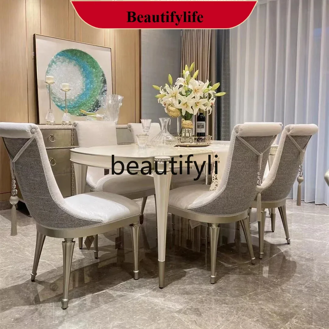 z183  French dining table American light luxury simple high-value solid wood dining table 6-8 people rectangular dining table