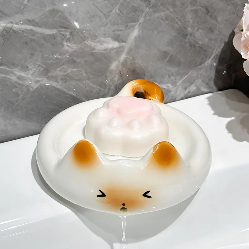 

Cartoon Siamese cat soap box household drain box soap box ceramic lotion bottle toothbrush holder soap holder bathroom